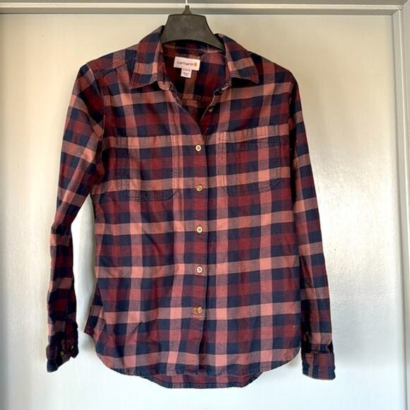 Carhartt Women's Plaid Flannel Button Front Top Size Medium Long Sleeves - Picture 1 of 6